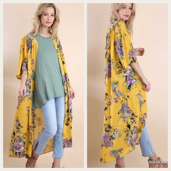 S M Umgee Wildflower Chorus kimono yellow - Picture 1 of 5